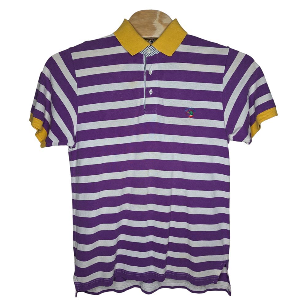 Vintage Duck Head Polo Size Large Striped Purple White Yellow Short Sleeve Y2K